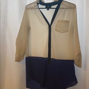 Shear bright blue color block blouse